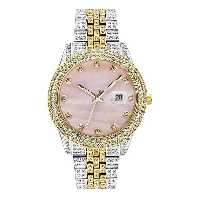 Hip Hop Bling Iced Out Quartz Waterproof Watches for Men Charm Jewelry Rose Gold Silver Color