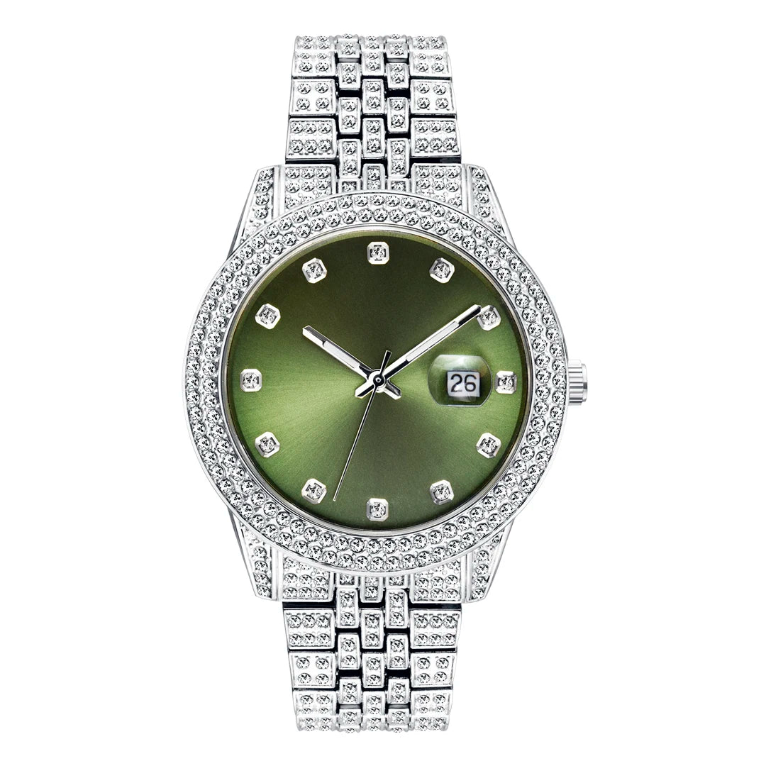 Green Women Watch Elegant Fashion Retro Style Color Ladies Quartz Watches Diamond Band Calendar Waterproof Wristwatch Female