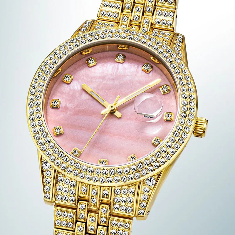 Hip Hop Bling Iced Out Quartz Waterproof Watches for Men Charm Jewelry Rose Gold Silver Color