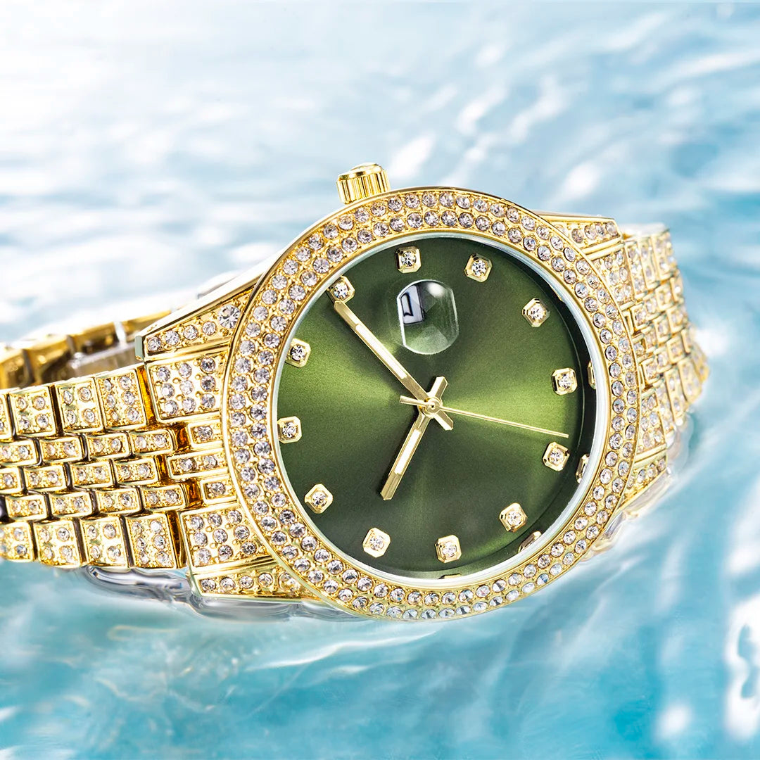Green Women Watch Elegant Fashion Retro Style Color Ladies Quartz Watches Diamond Band Calendar Waterproof Wristwatch Female