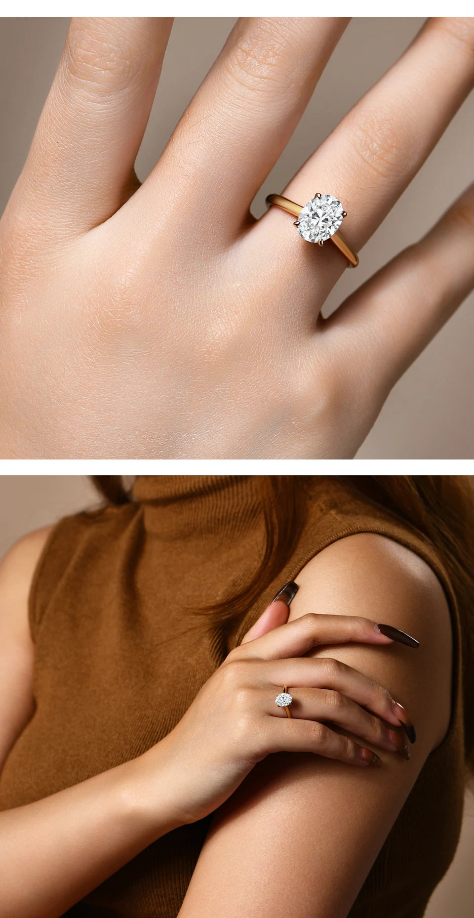 ATTAGEMS AU750 2.0CT Moissanite Ring Oval Cut Lab Diamond Solid 10K 14K 18K Gold For Women Engagement Bride Wedding Fine Jewelry