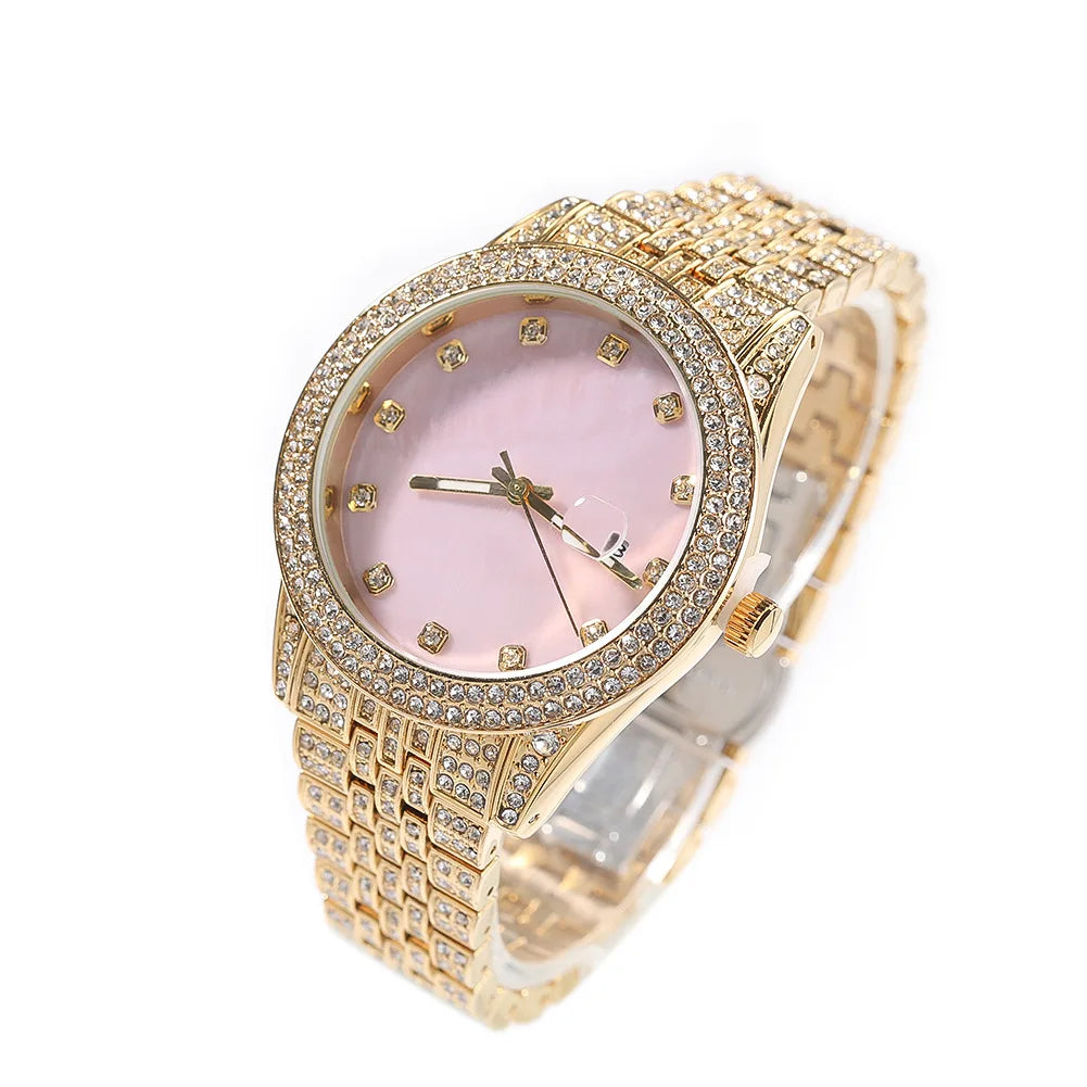 Hip Hop Bling Iced Out Quartz Waterproof Watches for Men Charm Jewelry Rose Gold Silver Color