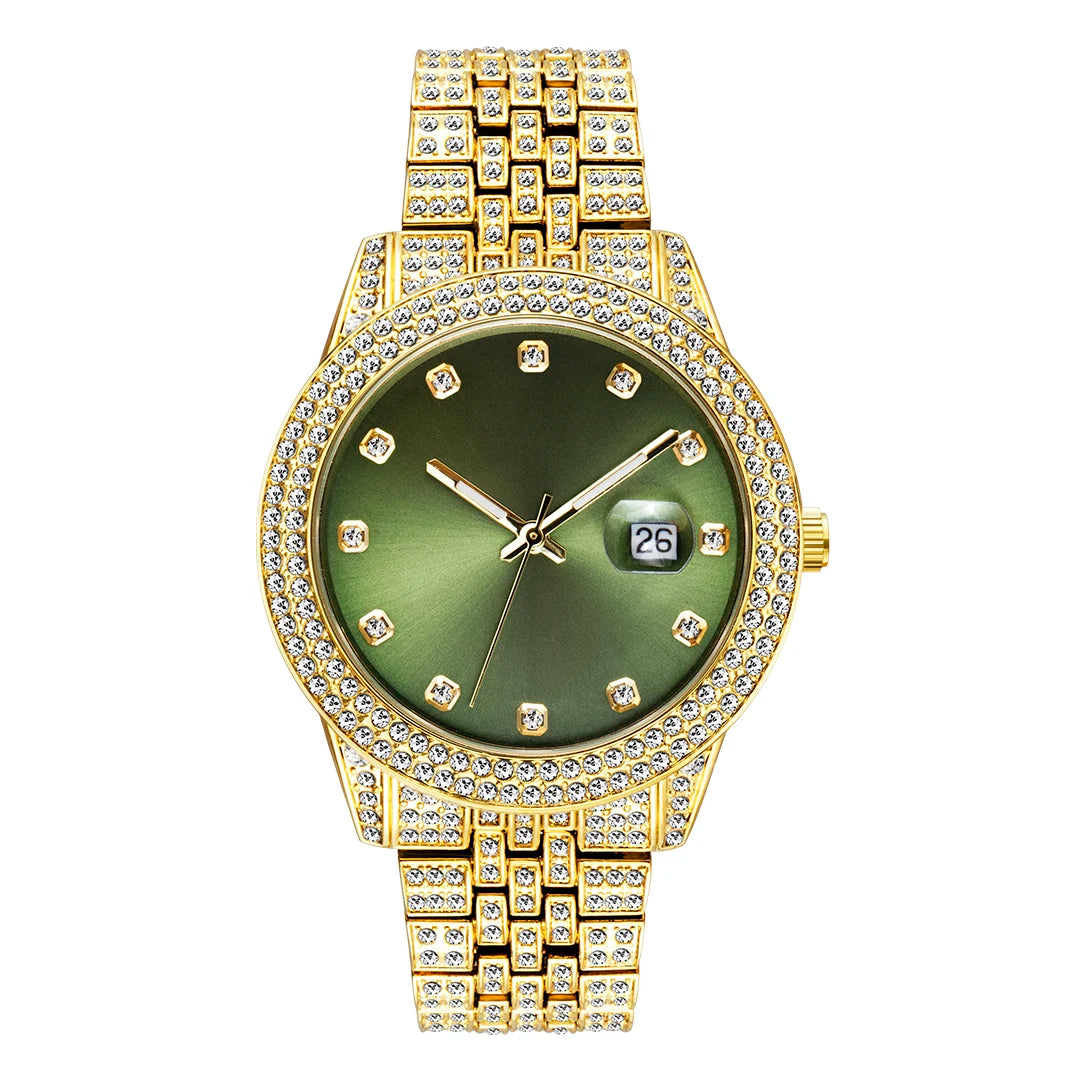 Green Women Watch Elegant Fashion Retro Style Color Ladies Quartz Watches Diamond Band Calendar Waterproof Wristwatch Female