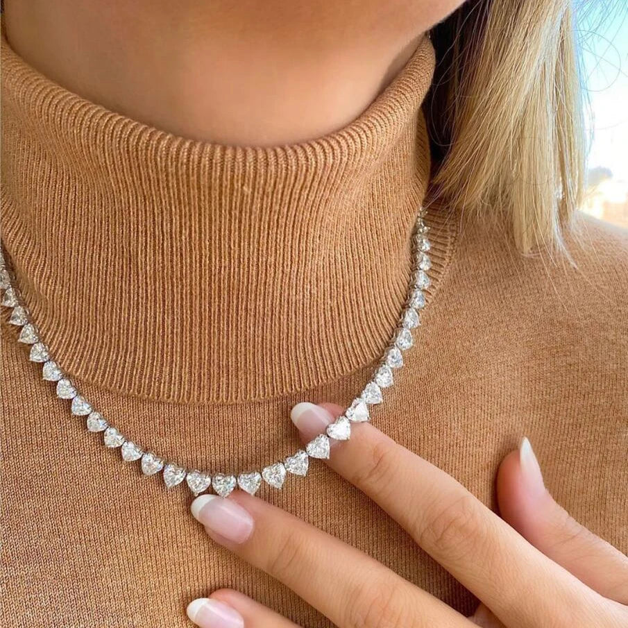 Wholesale 5A Heart Shaped Iced Out Bling Pink White CZ Tennis Chain Necklace for Women Girlfriend Valentine's Fashion Jewelry
