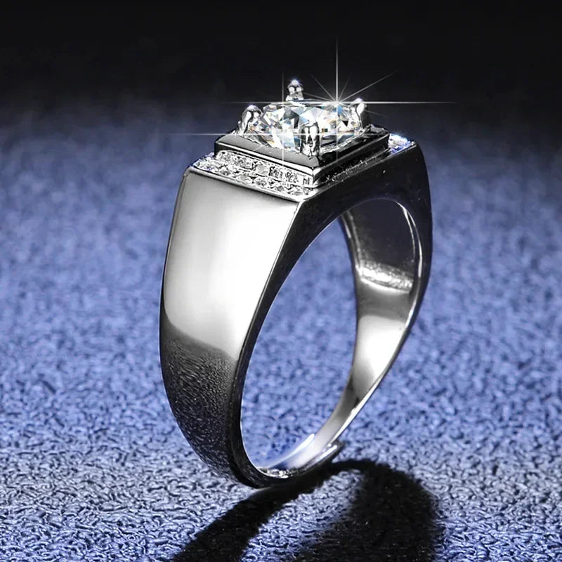 Platinum Pt950 Moissanite Diamond Rings for Men 1 Carat D Color Classic Four Claw Moissanite Men's Ring Row Men's Ring Jewelry