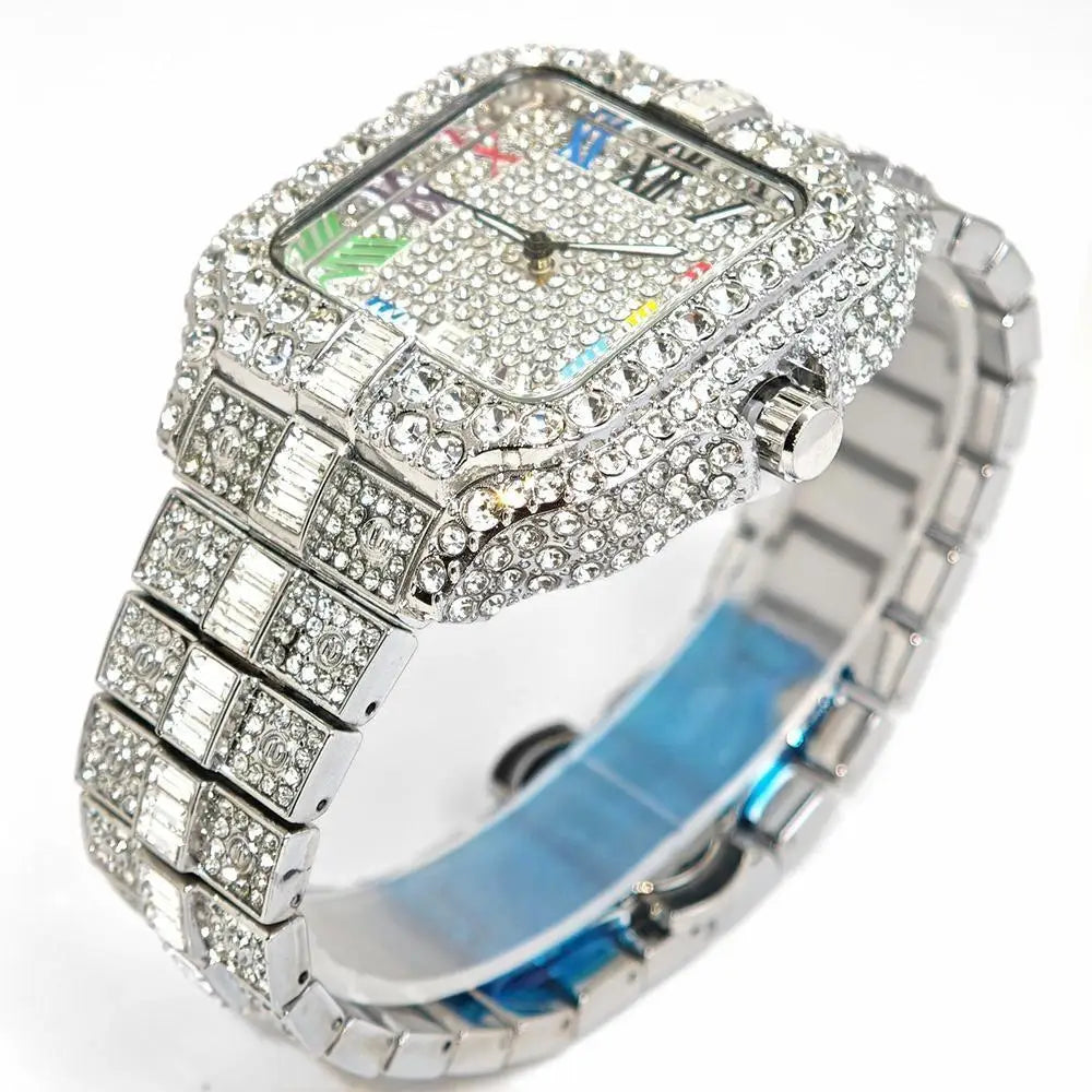 Luxury Ice Out Watch For Man Fashion Roman Literal AAA Watch Hip Hop Diamond Square Wrist Watch Men Gift 2025 Hot Sale