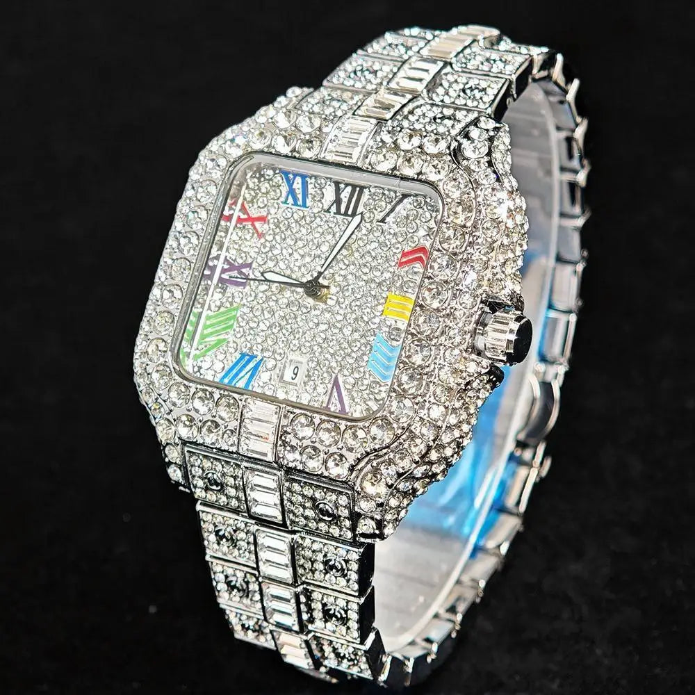 Luxury Ice Out Watch For Man Fashion Roman Literal AAA Watch Hip Hop Diamond Square Wrist Watch Men Gift 2025 Hot Sale