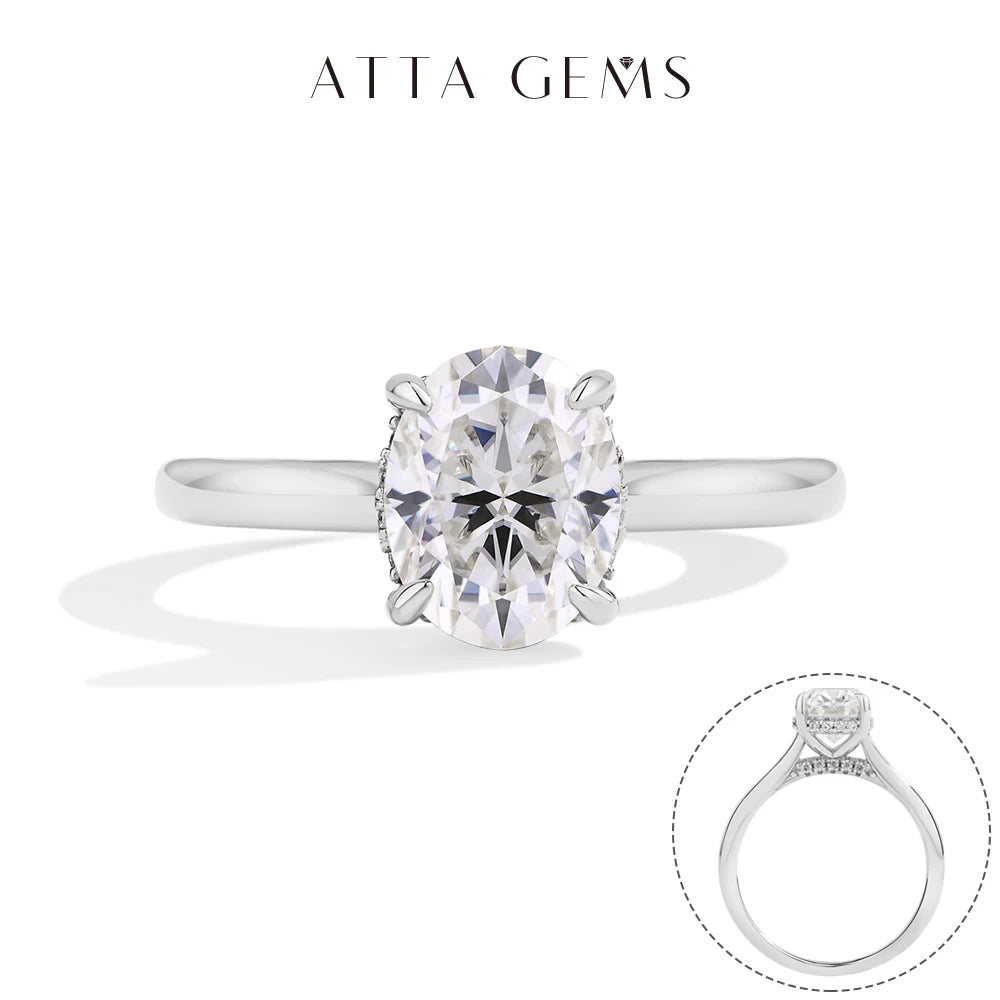 ATTAGEMS AU750 2.0CT Moissanite Ring Oval Cut Lab Diamond Solid 10K 14K 18K Gold For Women Engagement Bride Wedding Fine Jewelry
