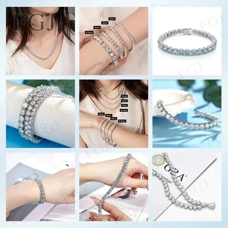 925 Sterling Silver Moissanite Cuban Chain White & Yellow Gold Plated Full Chain Sparkle Fine Necklace For Wedding Gifts