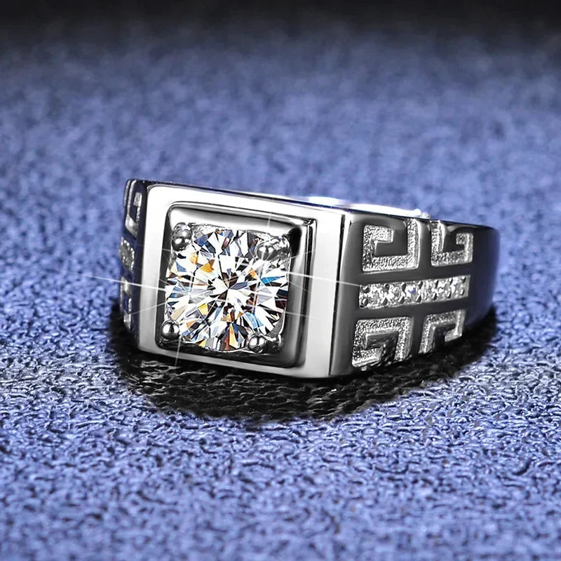High - Quality Pt950 Platinum Men's Ring with 1CT Certified Moissanite - Perfect for Weddings & Birthdays
