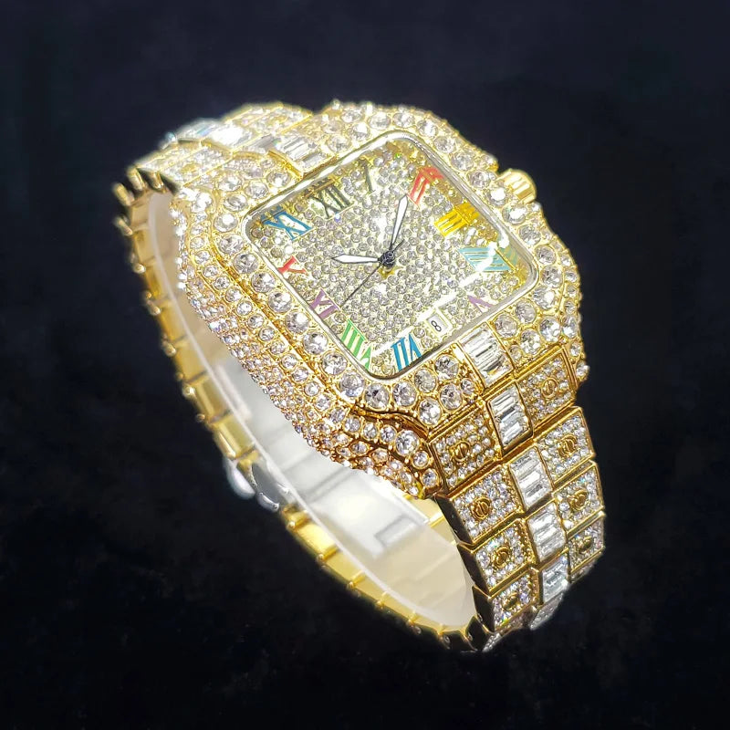 Hot Sale Diamond Watch for Men Top Brand Luxury Ice Wristwatch Fashion Stainless Steel Waterproof Quartz Watches Dropshipping