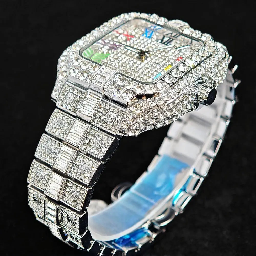 Luxury Ice Out Watch For Man Fashion Roman Literal AAA Watch Hip Hop Diamond Square Wrist Watch Men Gift 2025 Hot Sale