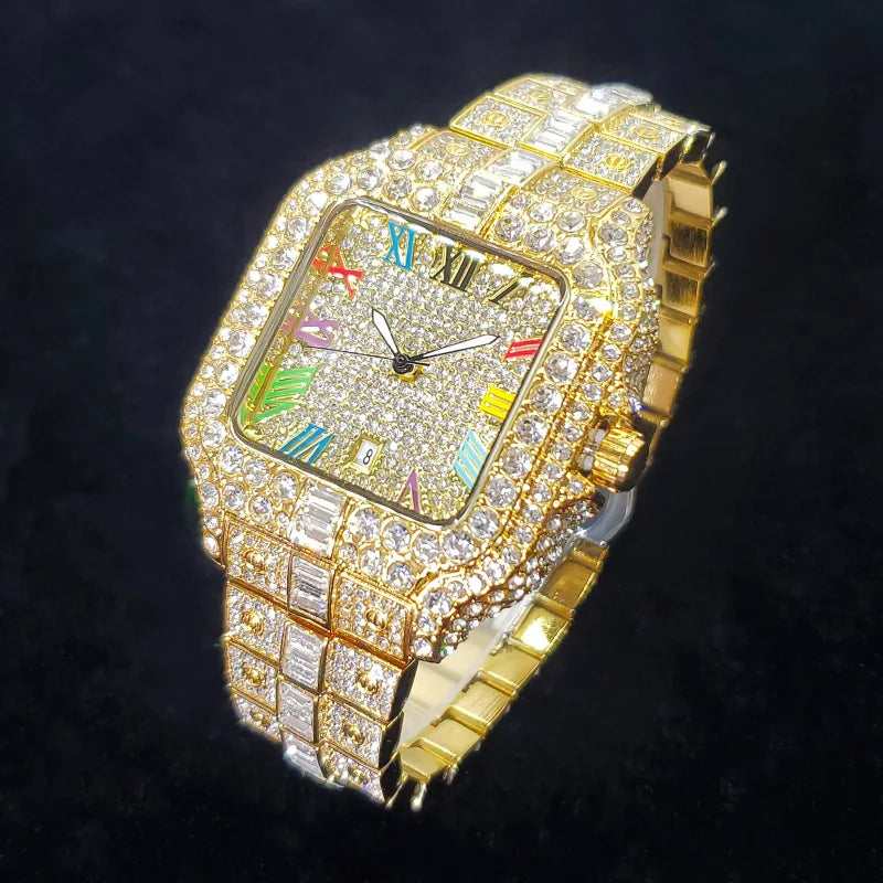 Hot Sale Diamond Watch for Men Top Brand Luxury Ice Wristwatch Fashion Stainless Steel Waterproof Quartz Watches Dropshipping