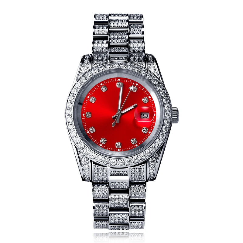 Hip Hop Bling Iced Out Stainless Steel Luminous Watch Date Quartz Wrist Waterproof Watches  for Men Rapper Jewelry Gift