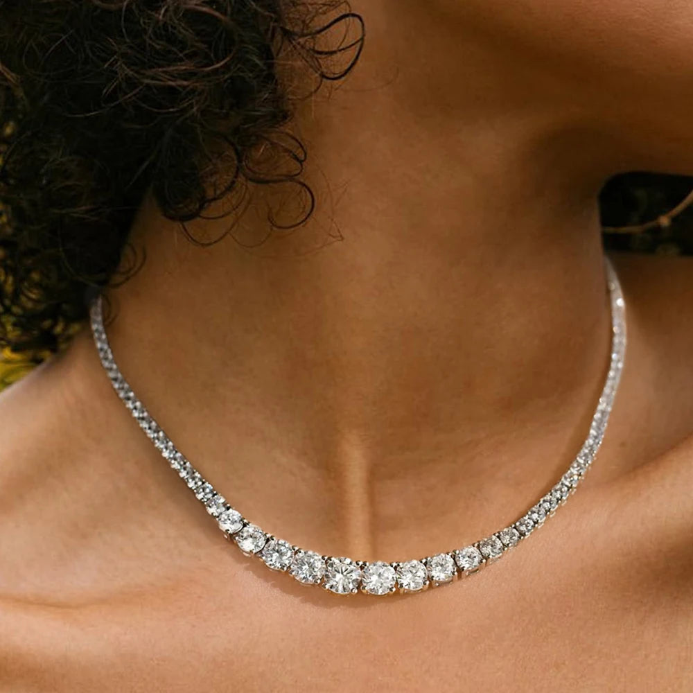 BXINY Luxury Gradient Full Moissanite Tennis Necklaces S925 Silver GRA Certified Diamond for Women Romantic Bridal Gifts Jewelry