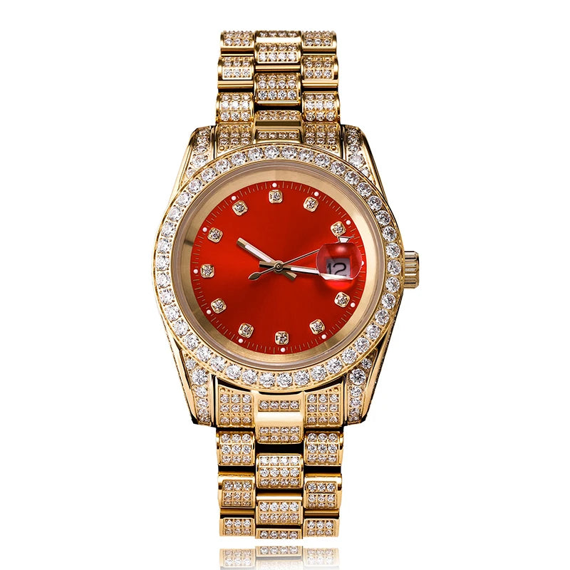 Hip Hop Bling Iced Out Stainless Steel Luminous Watch Date Quartz Wrist Waterproof Watches  for Men Rapper Jewelry Gift