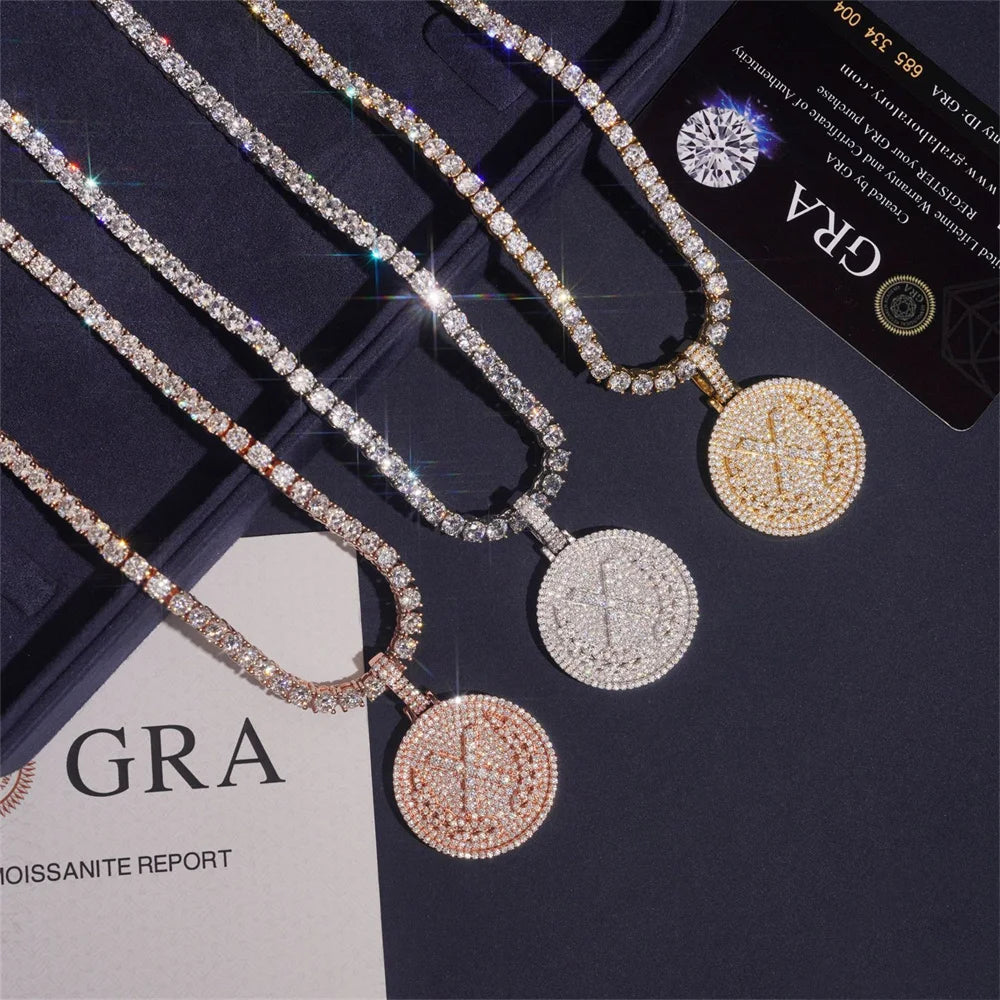 Moissminer X Round Pendant VVS Moissanite S925 Silver Iced Out Necklaces Men Women Hip Hop Jewelry Pass Tester With GRA