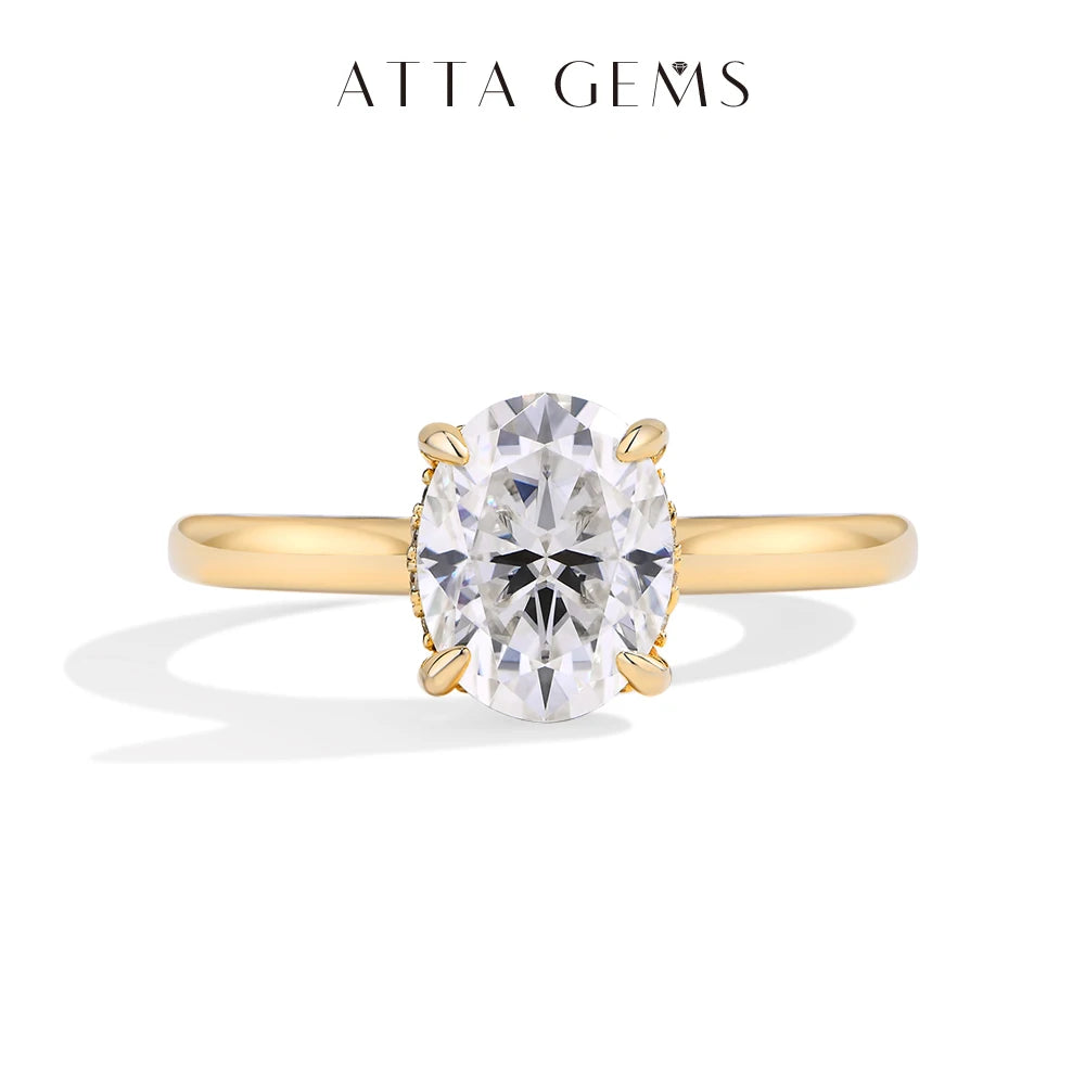 ATTAGEMS AU750 2.0CT Moissanite Ring Oval Cut Lab Diamond Solid 10K 14K 18K Gold For Women Engagement Bride Wedding Fine Jewelry