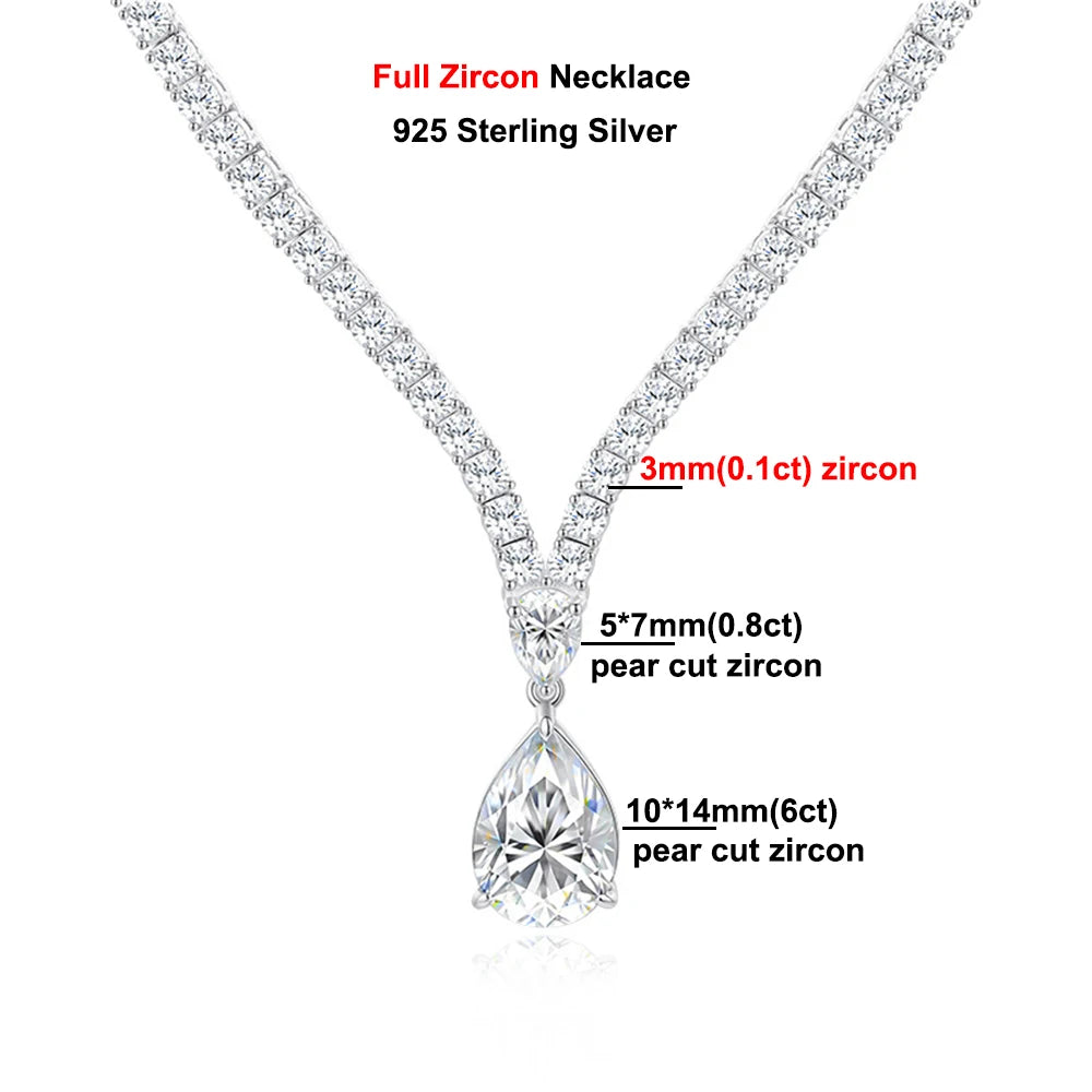 6Carat Pear Cut Full Moissanite Tennis Necklace for Women V-shape 3mm Round Cut Diamond S925 Silver WaterDrop Riviera Necklaces