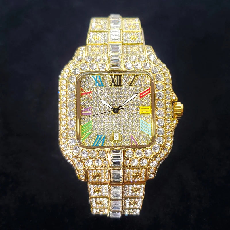 Hot Sale Diamond Watch for Men Top Brand Luxury Ice Wristwatch Fashion Stainless Steel Waterproof Quartz Watches Dropshipping