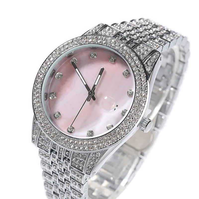 Hip Hop Bling Iced Out Quartz Waterproof Watches for Men Charm Jewelry Rose Gold Silver Color