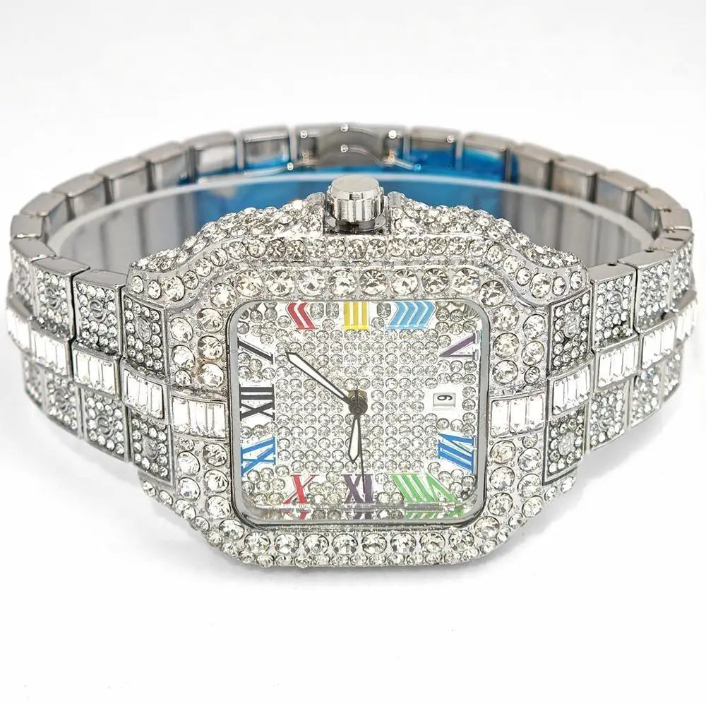 Luxury Ice Out Watch For Man Fashion Roman Literal AAA Watch Hip Hop Diamond Square Wrist Watch Men Gift 2025 Hot Sale