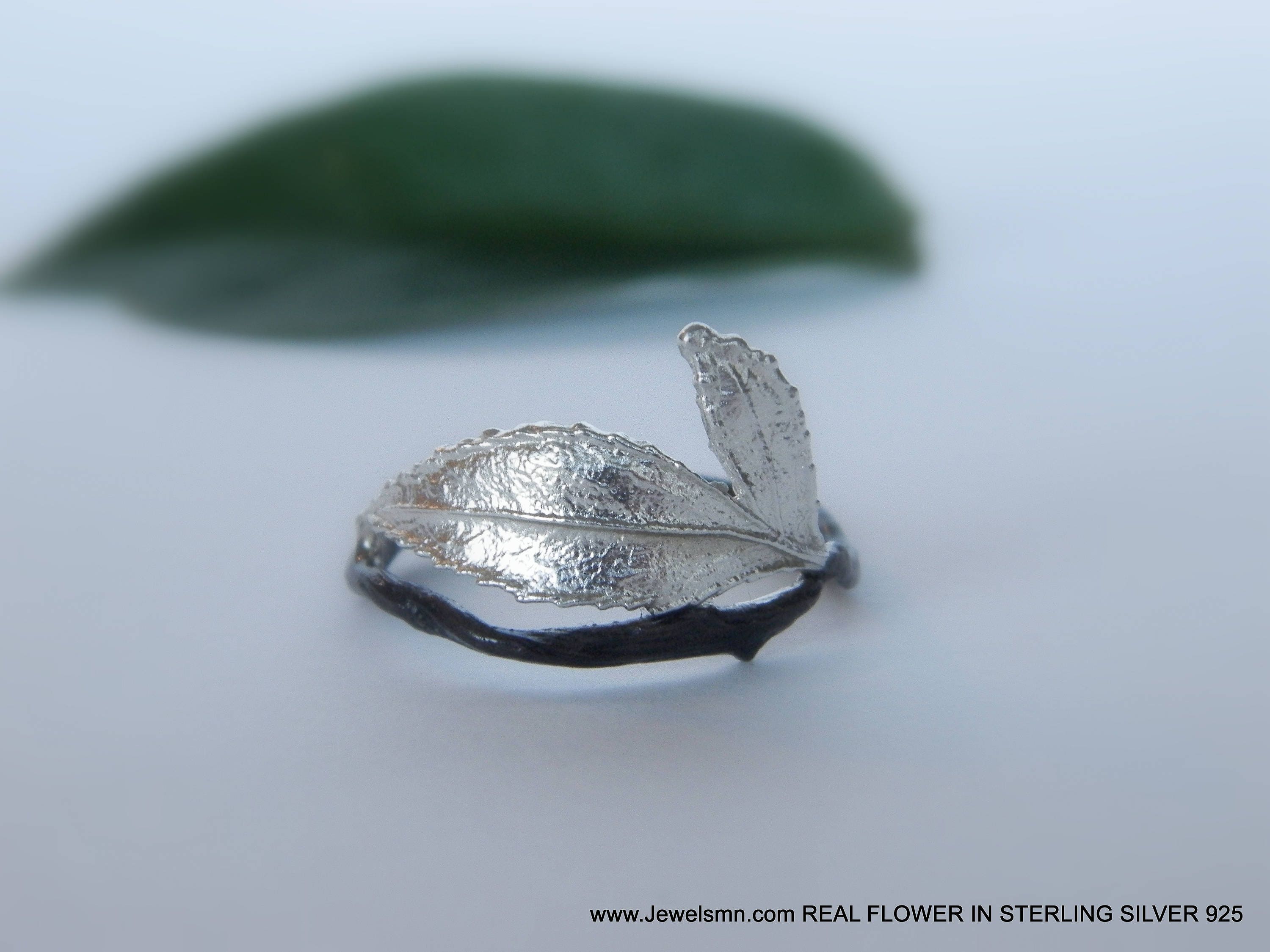 Gold & Silver Rose Leaf Ring, Gold-Plated Sterling Silver Jewelry, Gold Branch Band, Birthday Gift for Her, Handmade Jewelry for Women