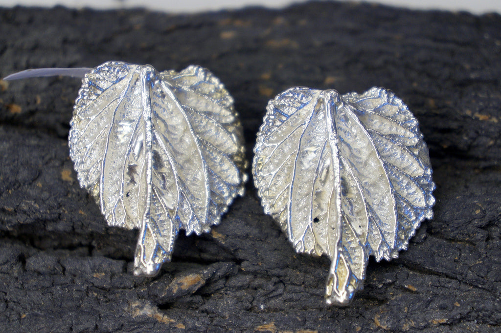 Mulberry Leaf Earrings - Real Leaves Coated in Gold and Silver