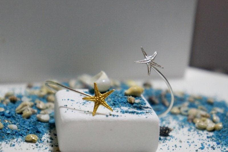 Gold Starfish Bracelet, Two-Tone Silver and Gold, Nature Inspired Jewelry Gift for Women