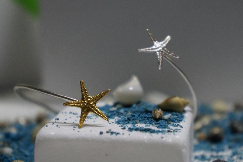 Gold Starfish Bracelet, Two-Tone Silver and Gold, Nature Inspired Jewelry Gift for Women